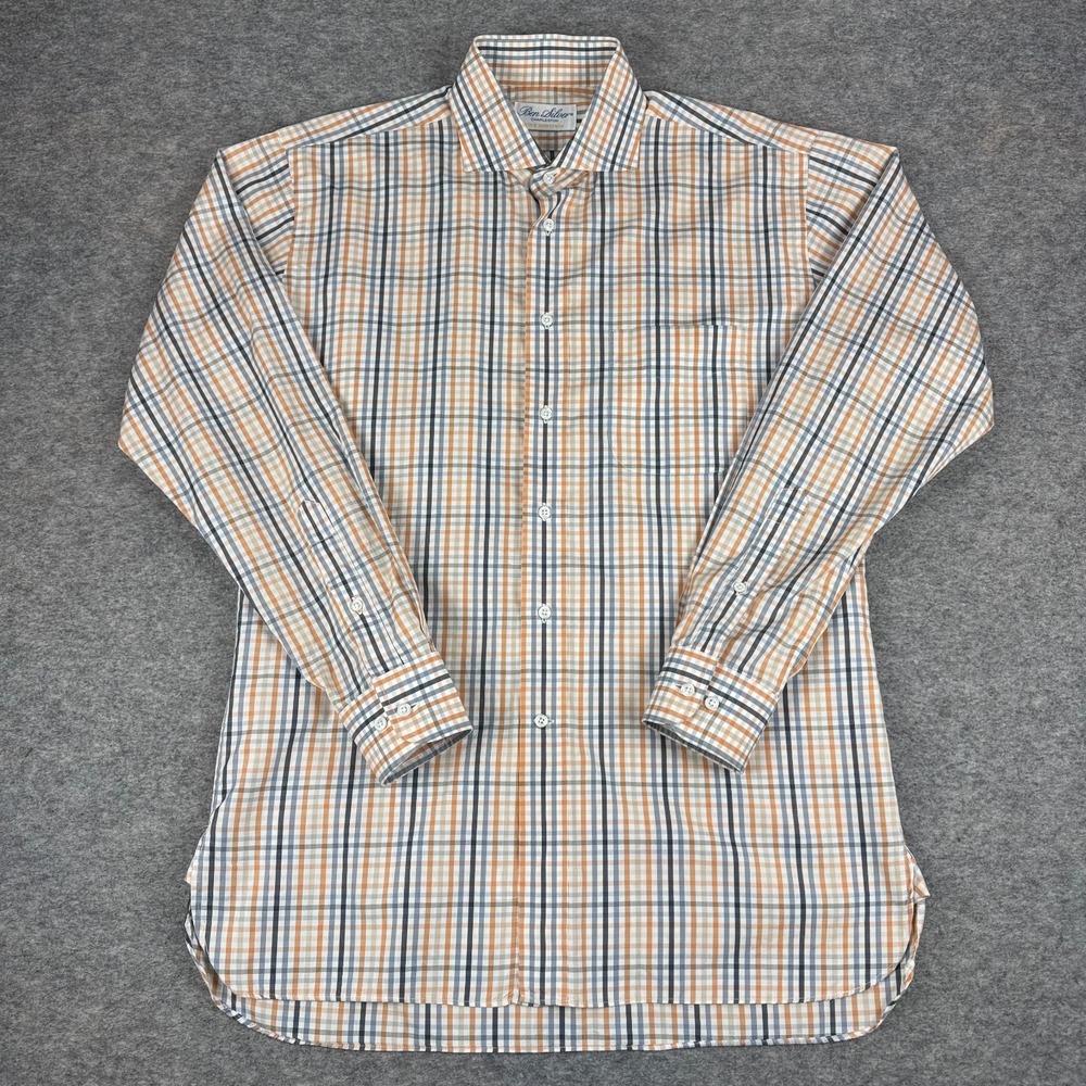 Ben Silver Charleston Button Up Dress Shirt Long Sleeve Plaid Mens 16-34